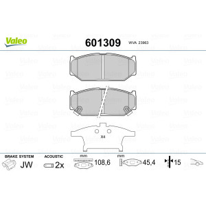 VALEO 601309 Brzdové platničky Predné pre