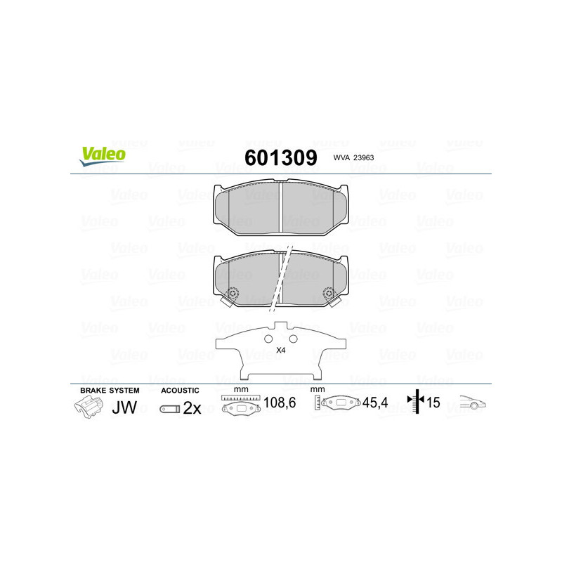 VALEO 601309 Brzdové platničky Predné pre