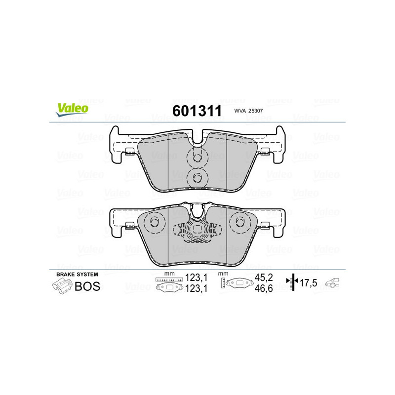 VALEO 601311 Klocki hamulcowe Tył dla
