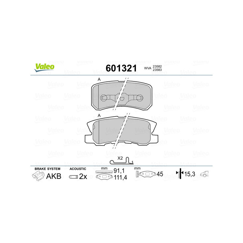 VALEO 601321 Brzdové destičky Zadní pro