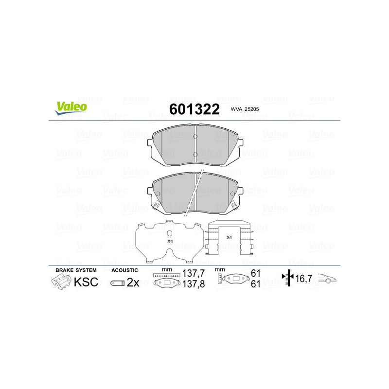 VALEO 601322 Pastiglie freno Anteriore per