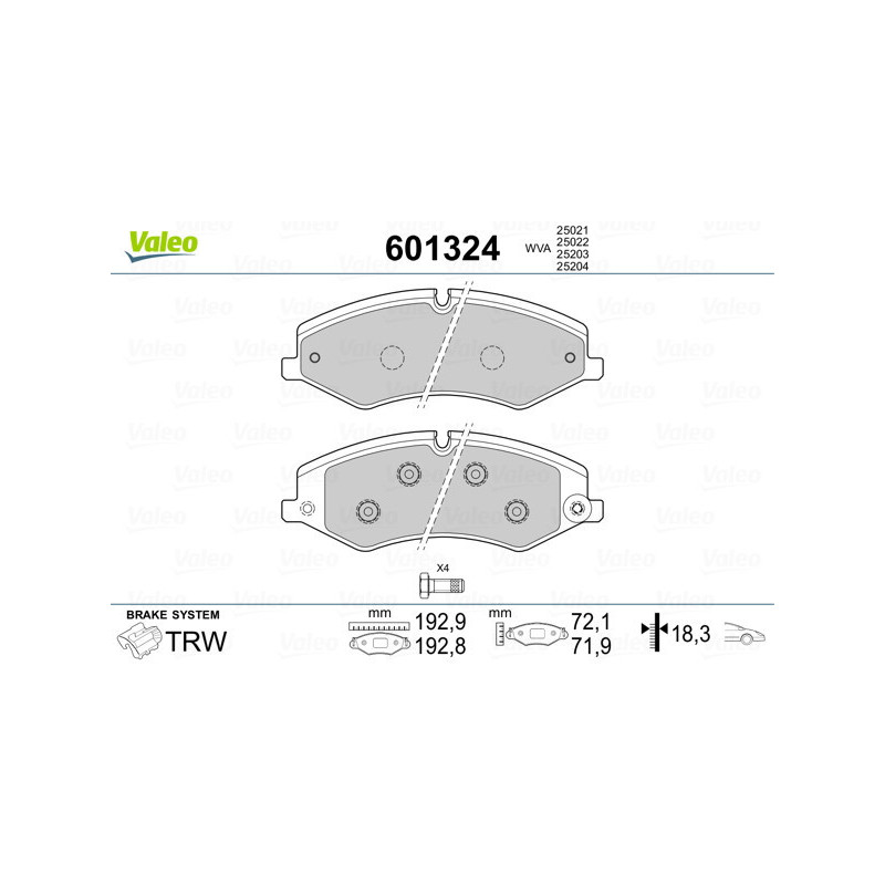 VALEO 601324 Brzdové platničky Predné pre
