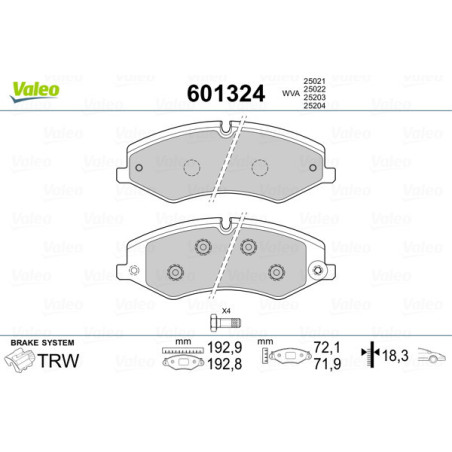 VALEO 601324 Brzdové destičky Přední pro