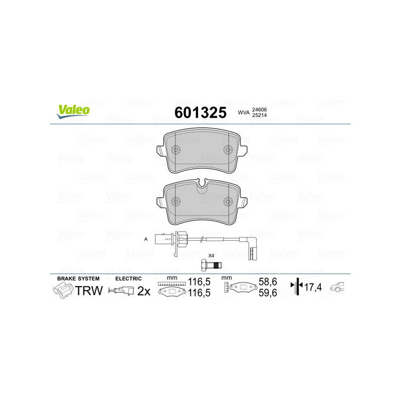 VALEO 601325 Klocki hamulcowe Tył dla