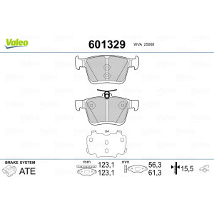 VALEO 601329 Brzdové platničky Zadné pre