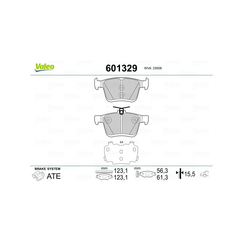 VALEO 601329 Klocki hamulcowe Tył dla