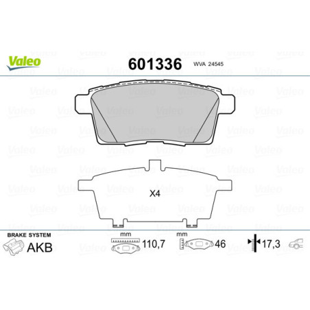 VALEO 601336 Pastillas de freno Trasero para