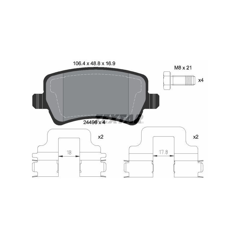 TEXTAR 2449602 Bremsbeläge Hinten für V60 S60 V70 S80 S-Max XC70 Galaxy Freelander 2