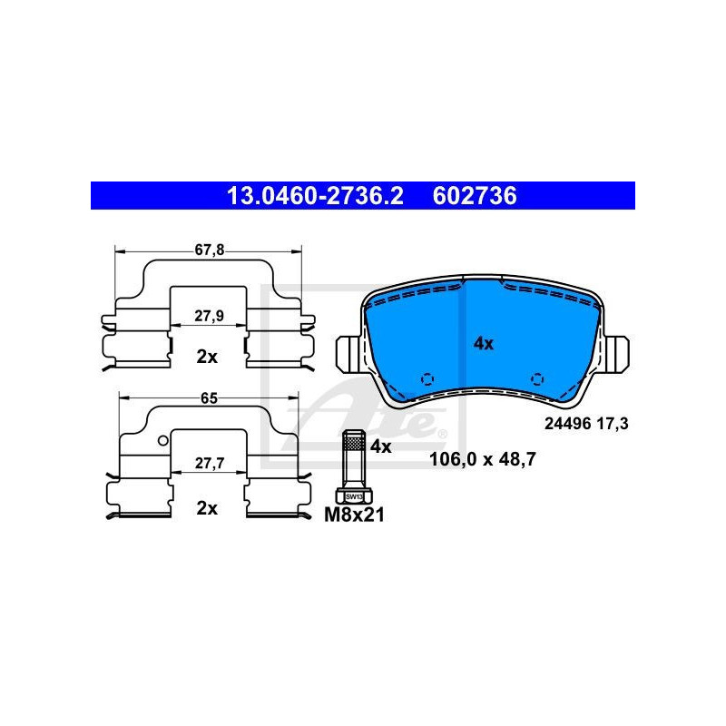 ATE 13.0460-2736.2 Brake Pads Set Rear for Volvo V60 V70 S60 S80 XC60 XC70