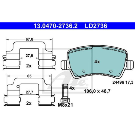ATE 13.0470-2736.2 Klocki hamulcowe tył dla Volvo V60 V70 S60 S80 XC60 XC70