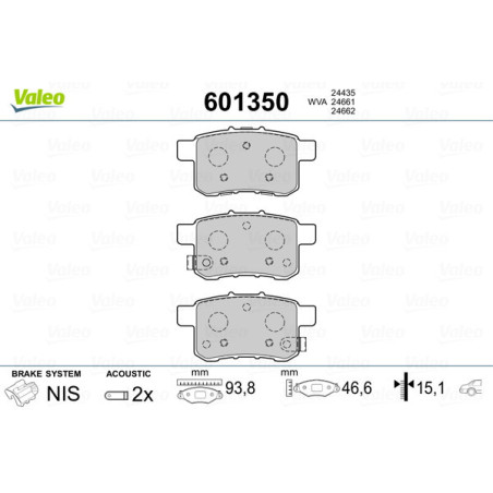 VALEO 601350 Brzdové platničky Zadné pre