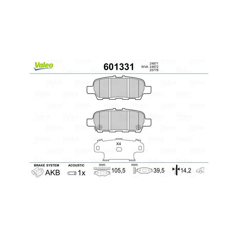 VALEO 601331 Plaquettes de frein Arrière pour