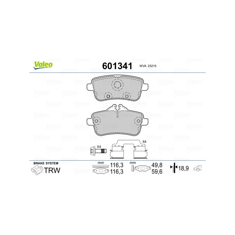 VALEO 601341 Plaquettes de frein Arrière pour