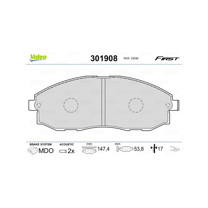 VALEO 301908 Brzdové destičky Přední pro