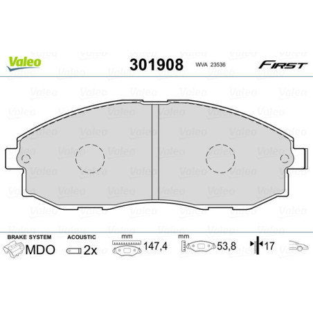 VALEO 301908 Brzdové destičky Přední pro