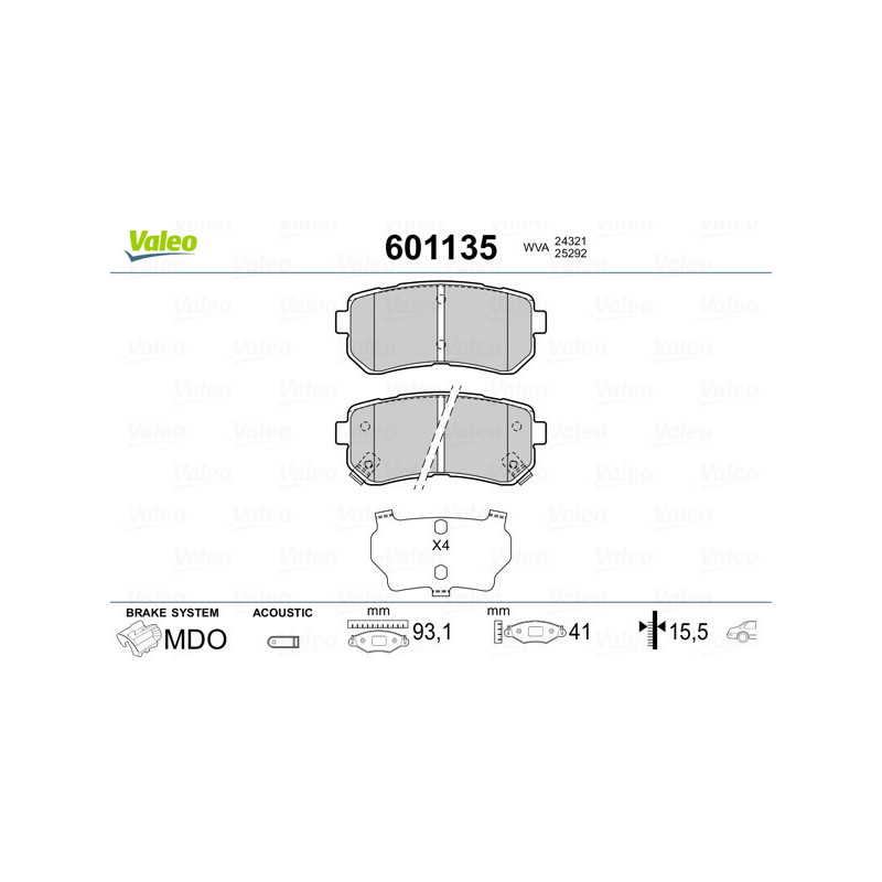 VALEO 601135 Klocki hamulcowe Tył dla
