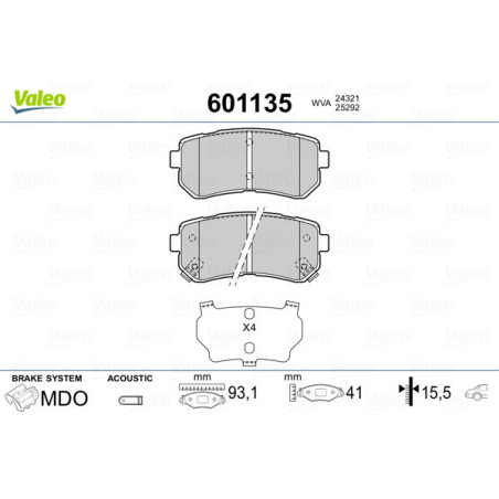VALEO 601135 Brzdové destičky Zadní pro