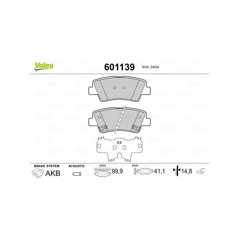 VALEO 601139 Plaquettes de frein Arrière pour