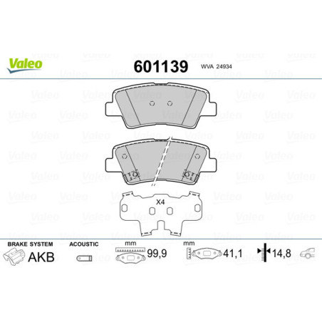VALEO 601139 Pastiglie freno Posteriore per