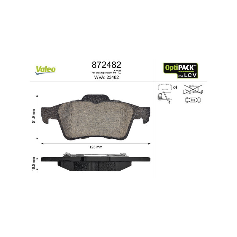 VALEO 872482 Pastillas de freno Trasero para