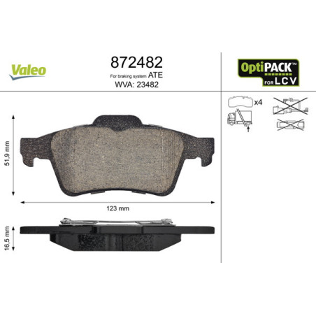 VALEO 872482 Brzdové destičky Zadní pro