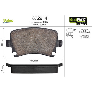VALEO 872914 Klocki hamulcowe Tył dla