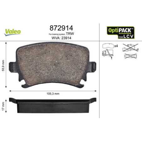 VALEO 872914 Brzdové destičky Zadní pro