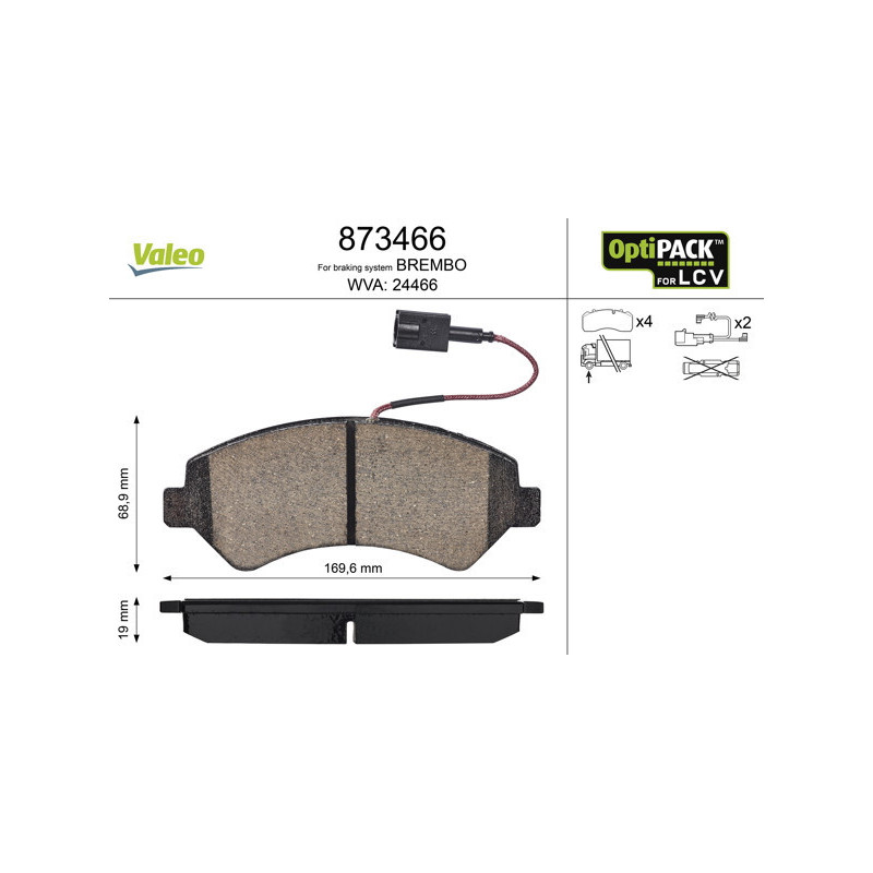 VALEO 873466 Brzdové destičky Přední pro