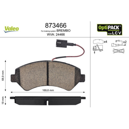 VALEO 873466 Brzdové platničky Predné pre