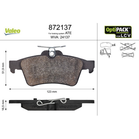 VALEO 872137 Brzdové platničky Zadné pre