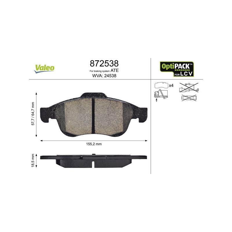 VALEO 872538 Brzdové destičky Přední pro