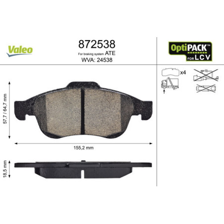 VALEO 872538 Klocki hamulcowe Przód dla