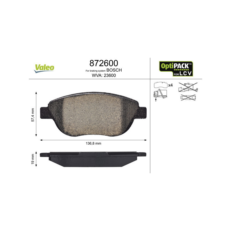 VALEO 872600 Brzdové destičky Přední pro