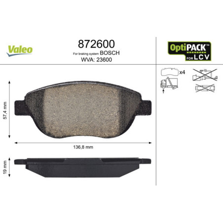 VALEO 872600 Brzdové platničky Predné pre