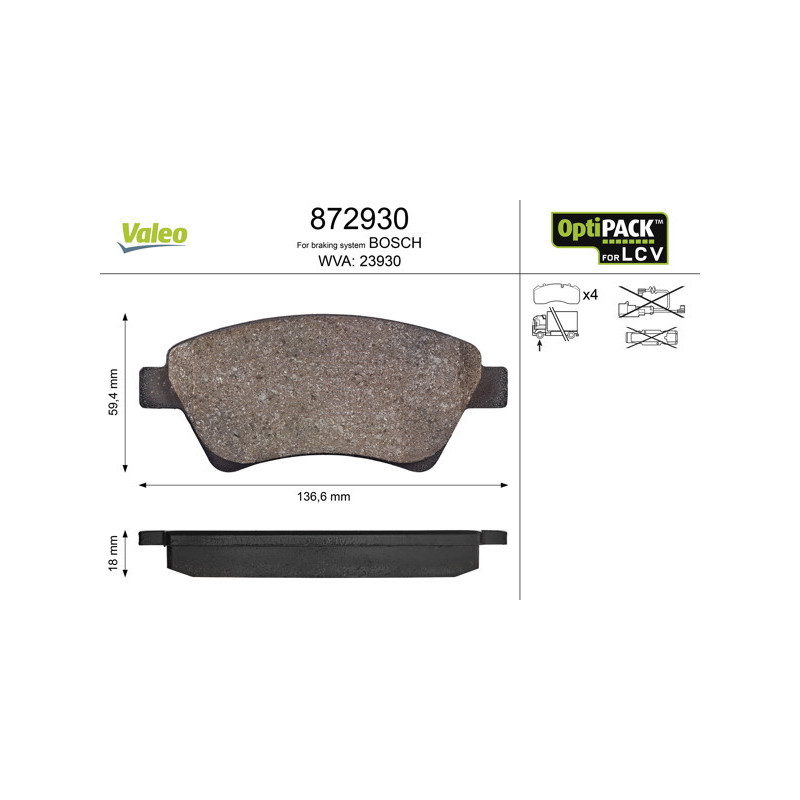 VALEO 872930 Brzdové destičky Přední pro