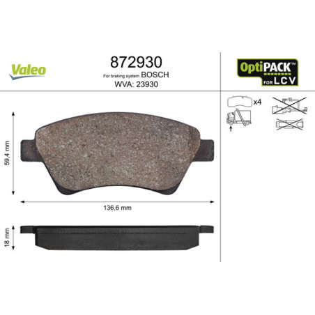 VALEO 872930 Klocki hamulcowe Przód dla