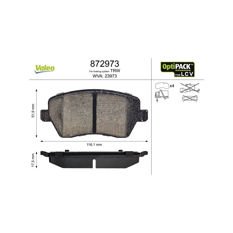 VALEO 872973 Brzdové platničky Predné pre
