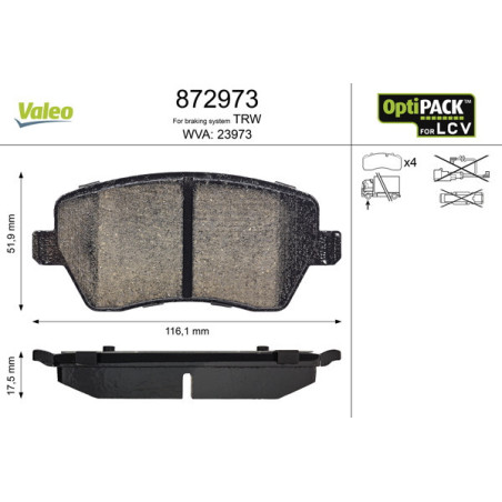 VALEO 872973 Bremsbeläge Vorne für