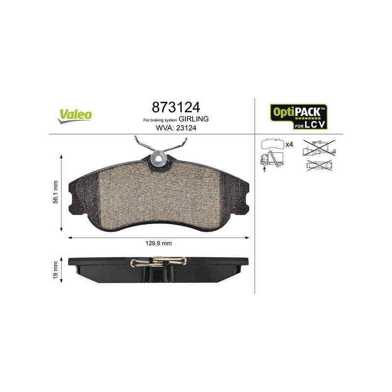 VALEO 873124 Brzdové platničky Predné pre