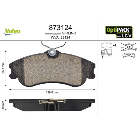 VALEO 873124 Klocki hamulcowe Przód dla