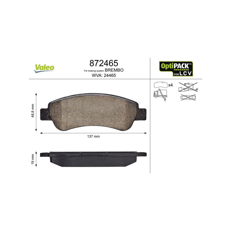 VALEO 872465 Klocki hamulcowe Tył dla