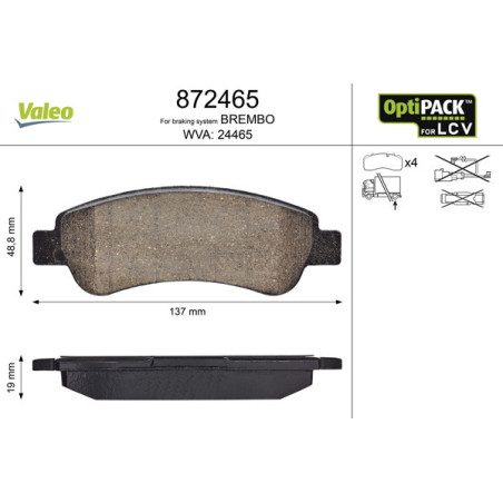 VALEO 872465 Klocki hamulcowe Tył dla