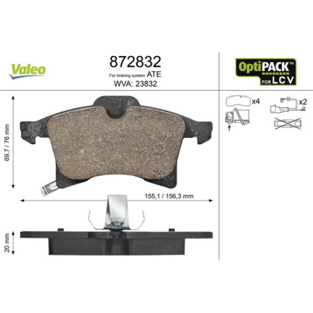 VALEO 872832 Brzdové platničky Predné pre