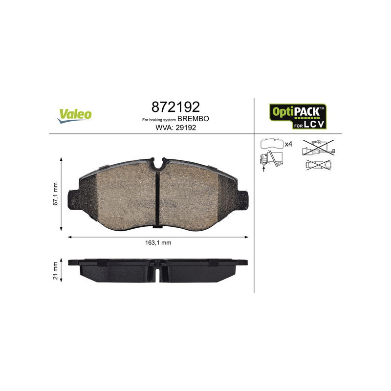 VALEO 872192 Brzdové destičky Přední pro