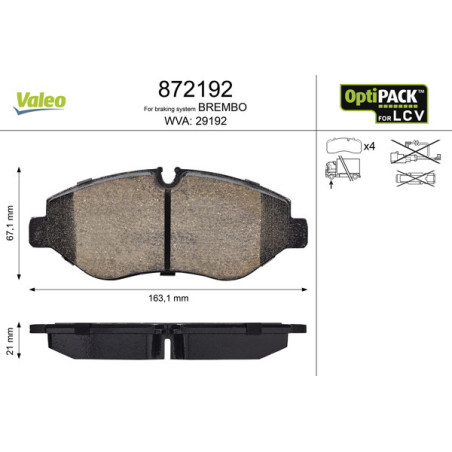VALEO 872192 Pastillas de freno Delantero para