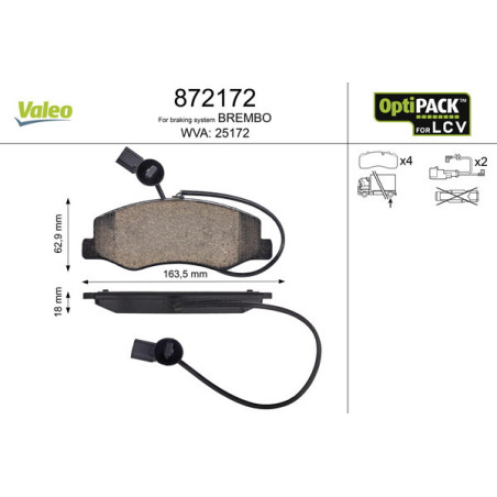 VALEO 872172 Brzdové destičky Zadní pro