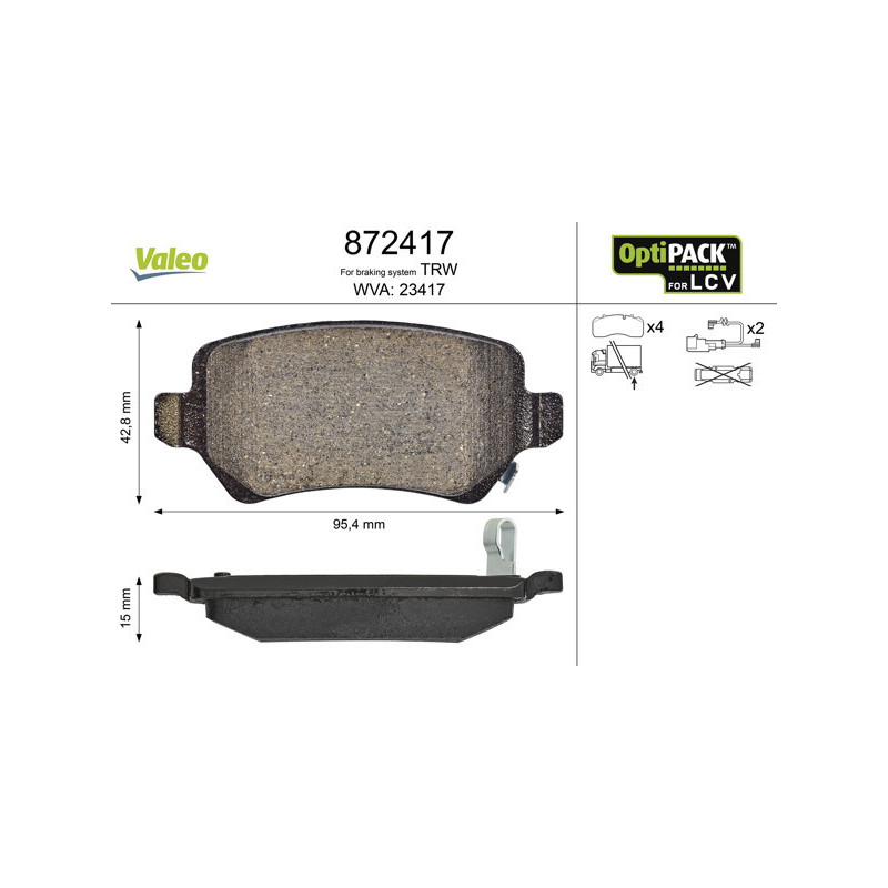 VALEO 872417 Bremsbeläge Hinten für