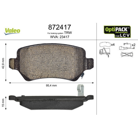 VALEO 872417 Pastiglie freno Posteriore per