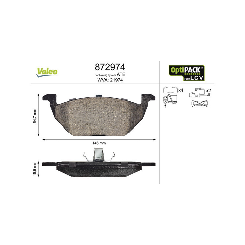 VALEO 872974 Brzdové platničky Predné pre