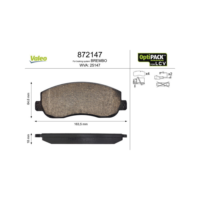 VALEO 872147 Klocki hamulcowe Przód dla